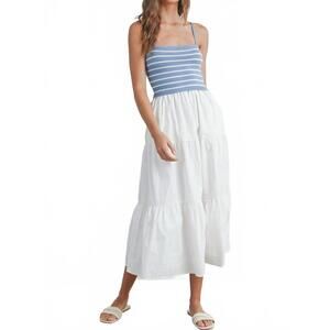 NEW BUTTERMELON belle knit top maxi dress in blue / white